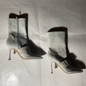 NEW-Size 9.5M Womens Steve Madden Zip Up Calf High Boots Stiletto Heel Blue Jean